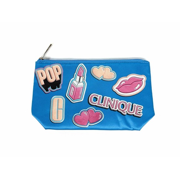 Clinique Handbags - New Clinique Pop Art Cosmetic Bag Blue Zipper Makeup Pouch Travel Barbiecore